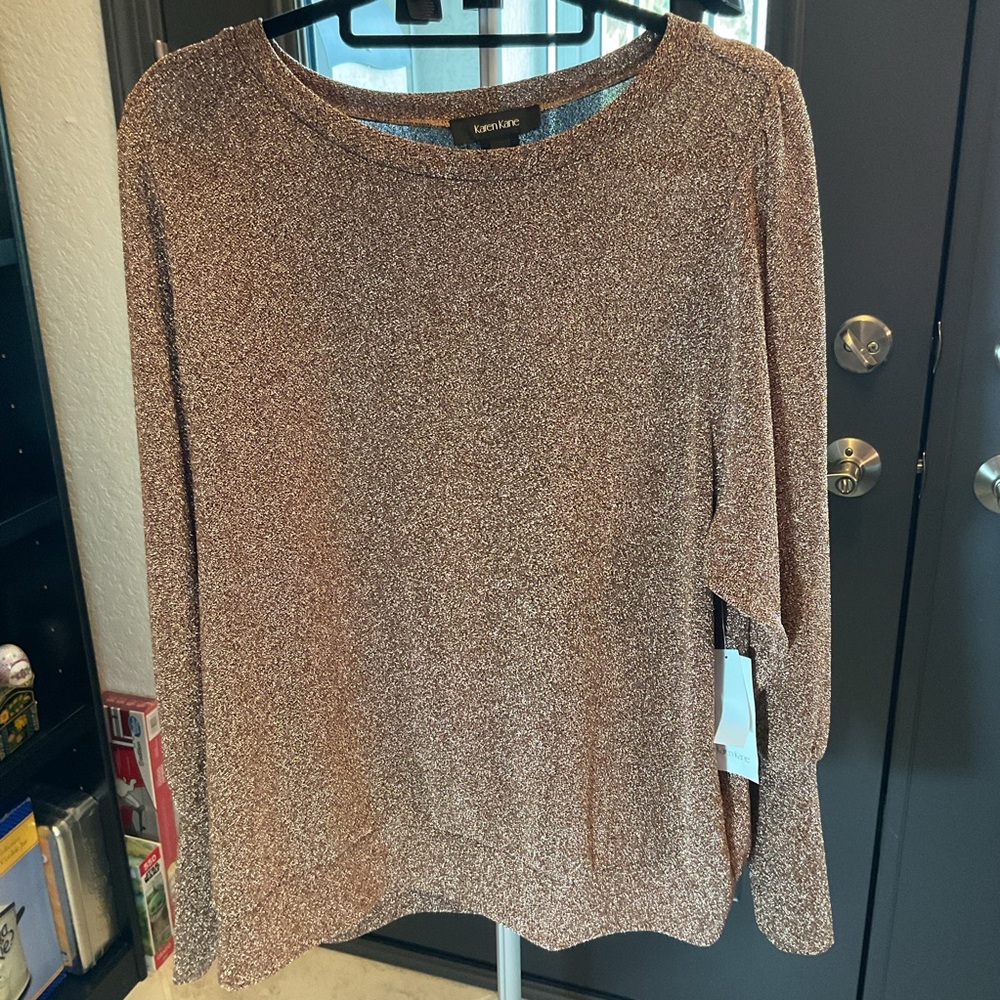 Karen Kane Metallic Brown Sweater, NWT women’s 2X, Bishop Sleeve, Glitter Girl - Picture 6 of 11